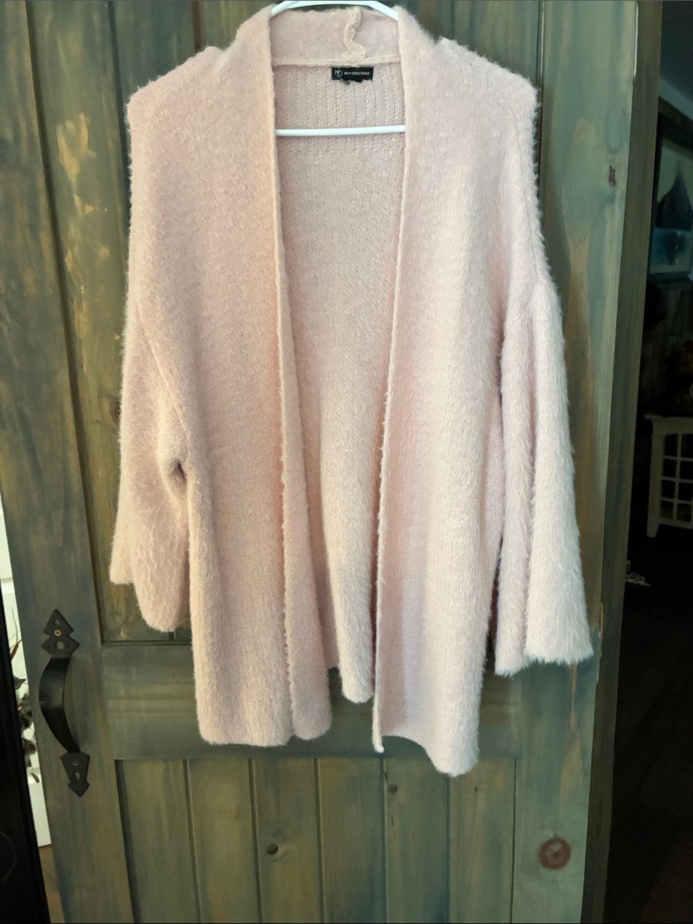 New Directions Cozy Open-Front Pink Fuzzy Cardigan Sweater